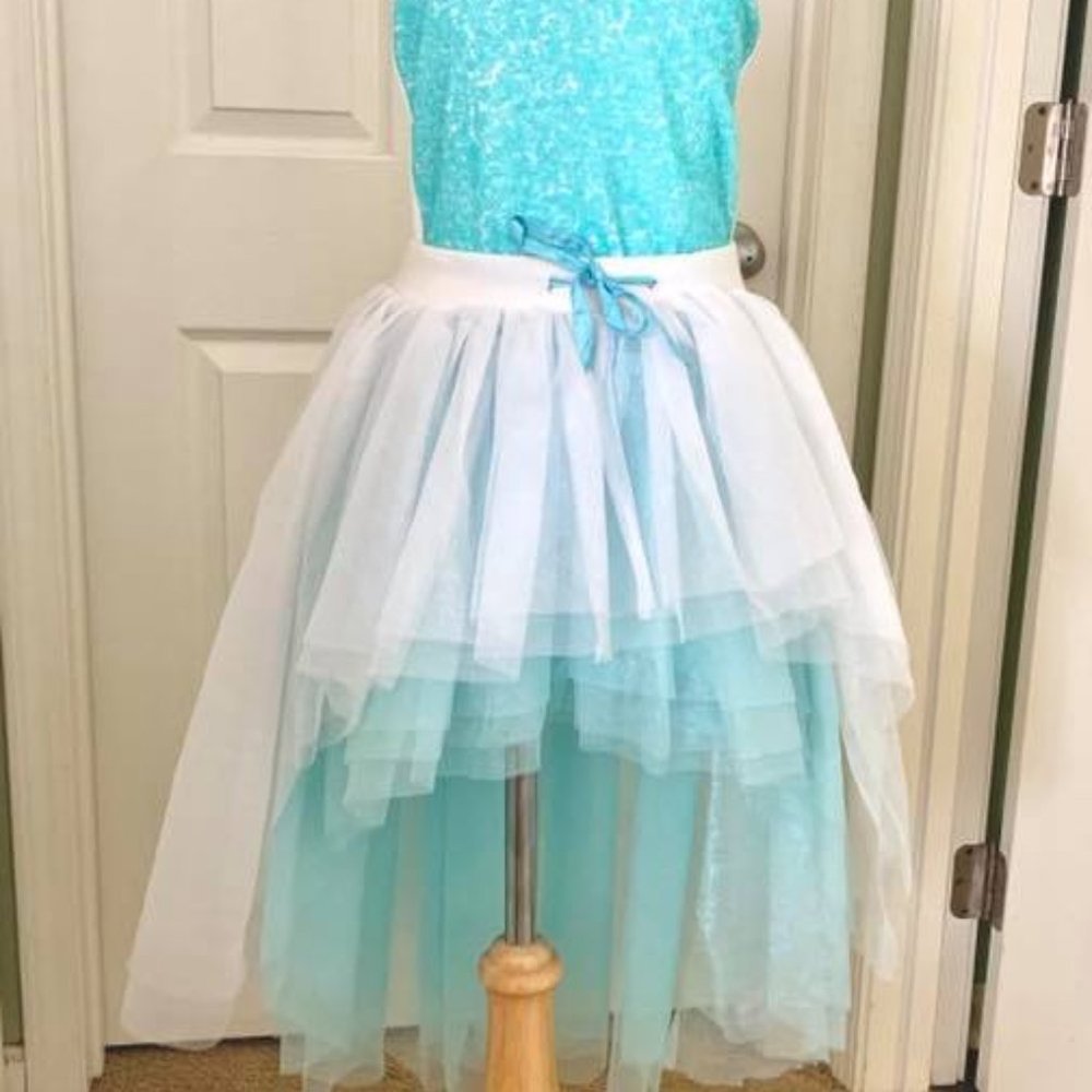 Ooh la la! Couture sequin high low two piece sequin top and tulle skirt
